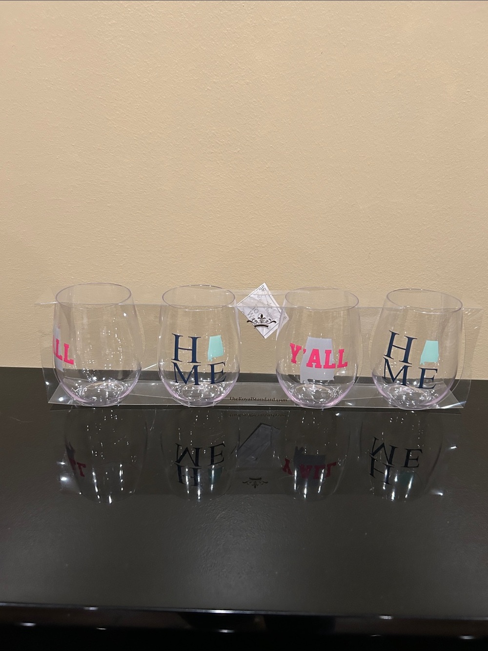 Clear Stemless Tumblers with Pink and Navy Accents Alabama